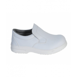 Mocassin blanc microfibre hydrofuge semelle PU  coque acier